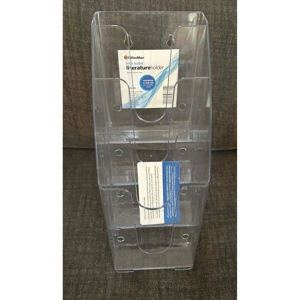 Office Max 4 Tier Leaflet Holder Acrylic Letter Paper Wall Hanging New